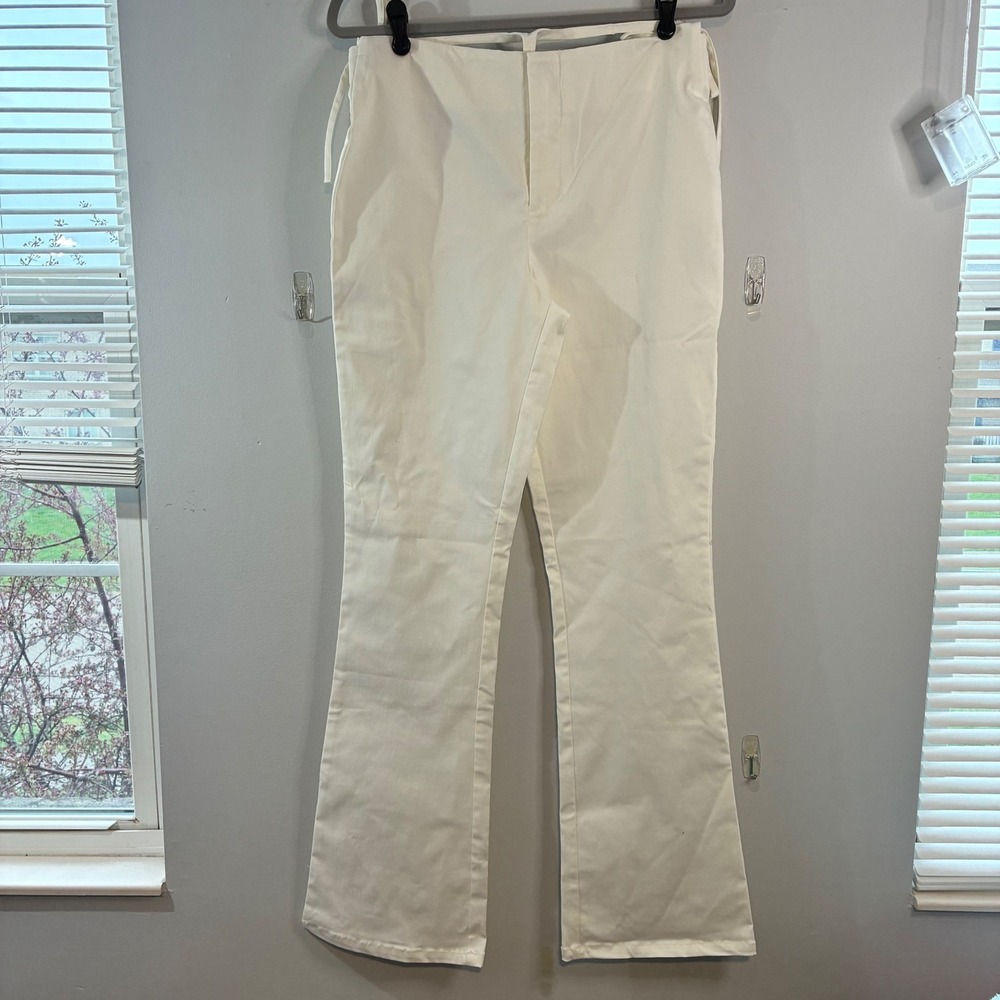 ASOS White Flare Leg Pants Tie Waist Casual Trousers‎ Boho Grunge Casual Size 8